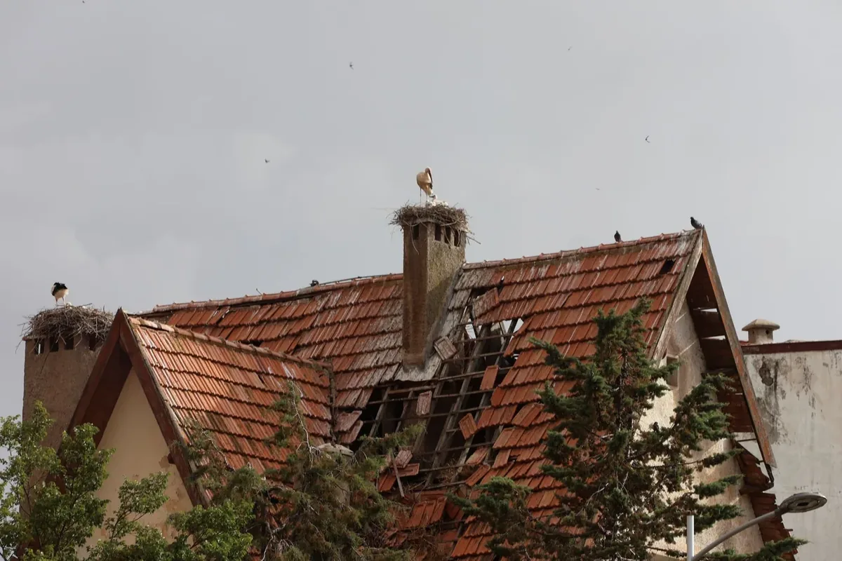 Damaged roof tiles awaiting repair
