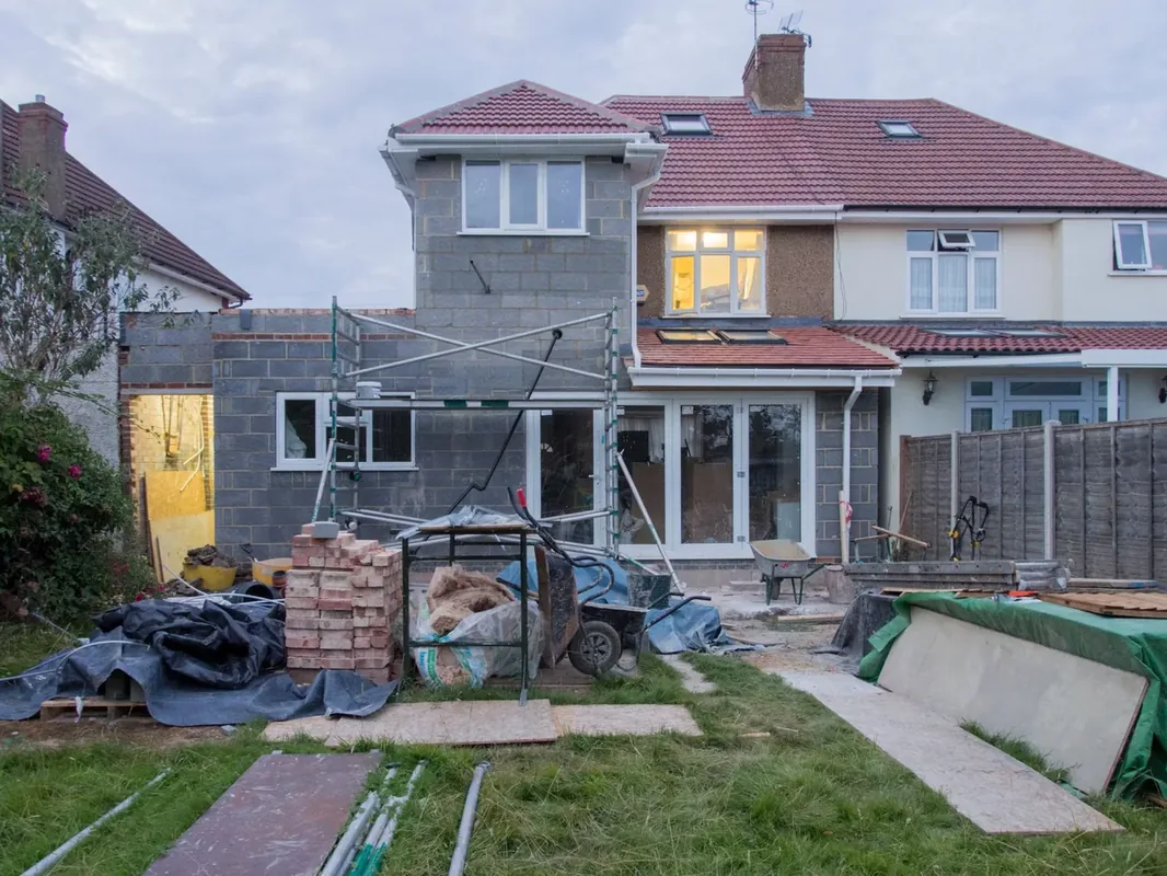 A new roof going on over a rear extension